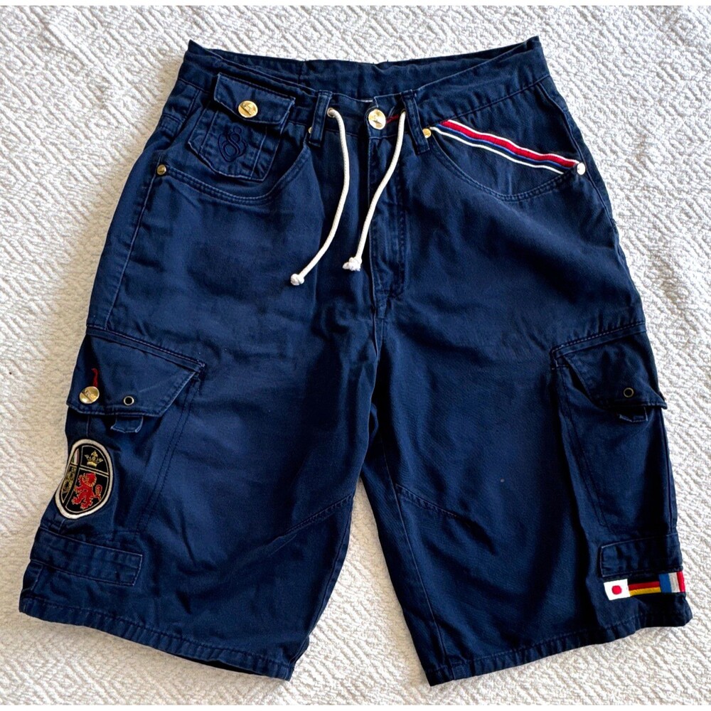 Eight 732 Blue Cotton Canvas Men’s Cargo Shorts Drawstring Cargo Pockets 14.5"